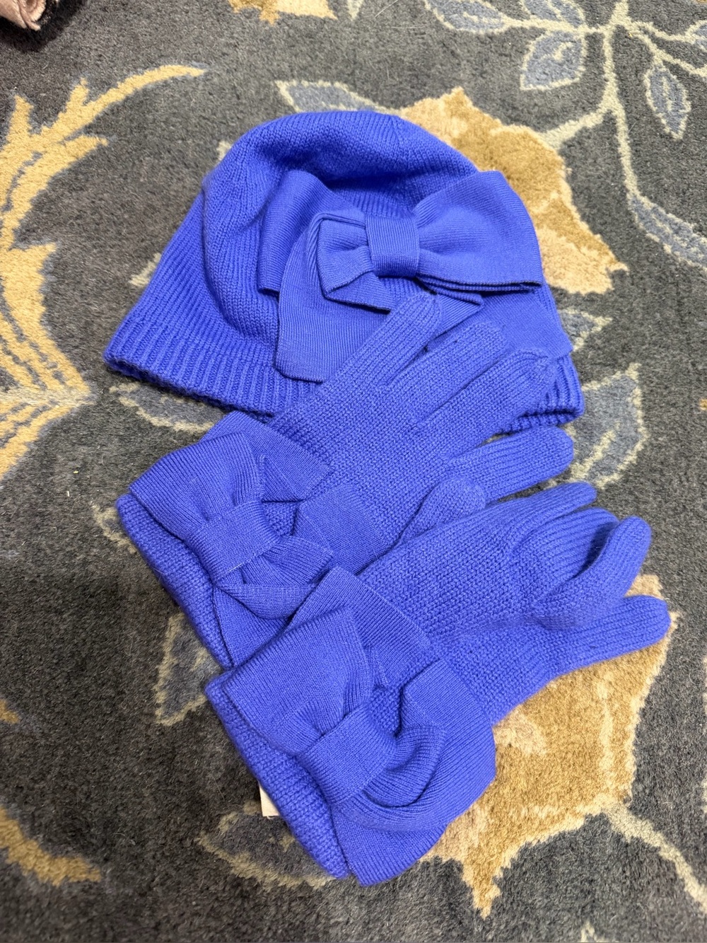 Kate Spade Bow Knit Hat and Gloves Set - Royal Blue